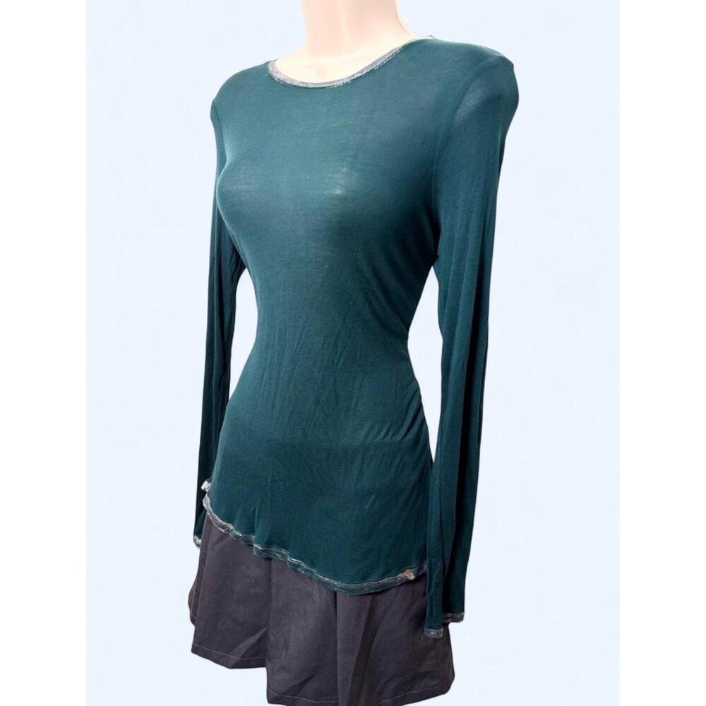 Zadig & Voltaire Willy Foil Top in Peacock Size S M Long Sleeve Green Thermal - Picture 2 of 5